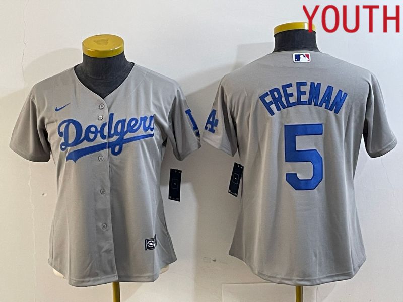Youth Los Angeles Dodgers #5 Freeman Grey Nike Game MLB Jersey style 4->pittsburgh steelers->NFL Jersey